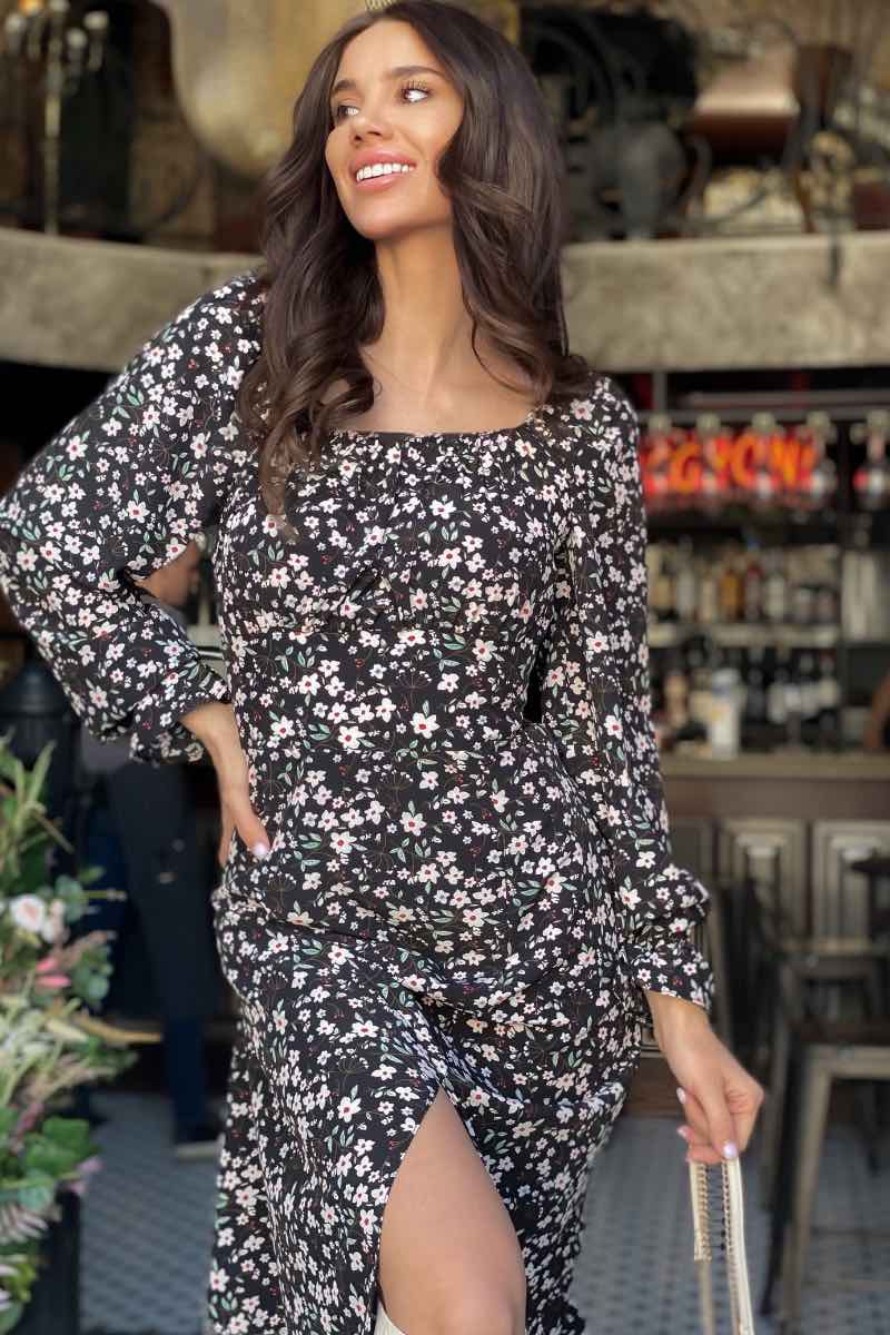 Robe midi « Noir Bloom »