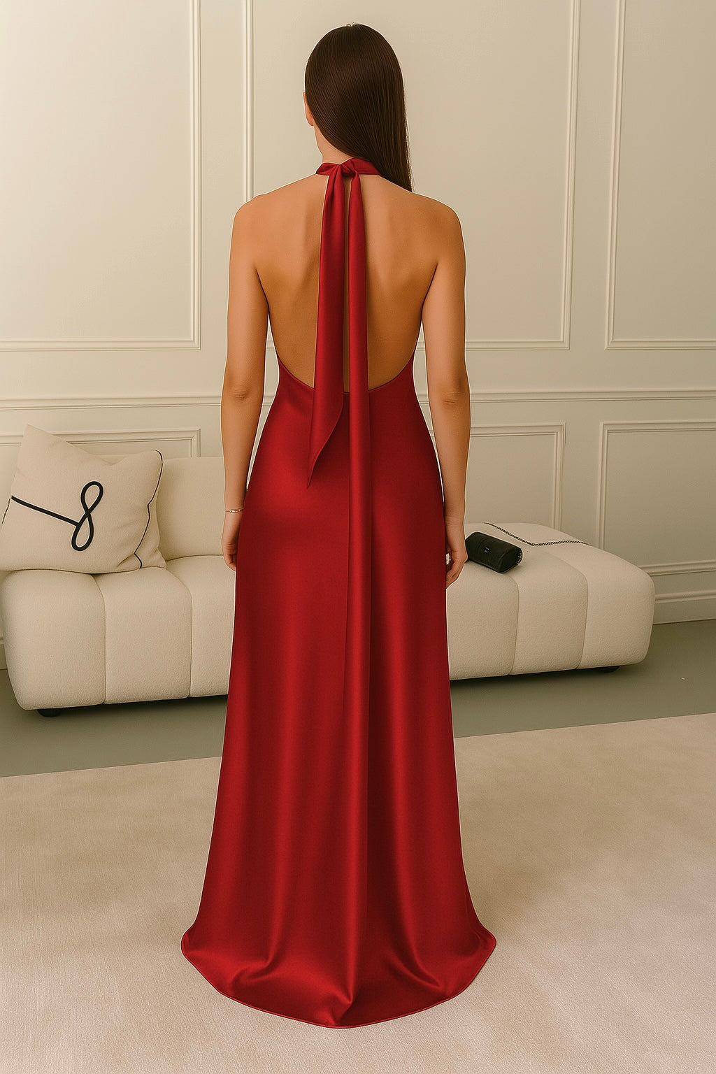 Un rôle élégant en satin dans le noir "Rose Red" 