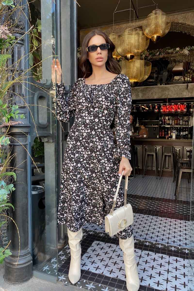 Robe midi « Noir Bloom »