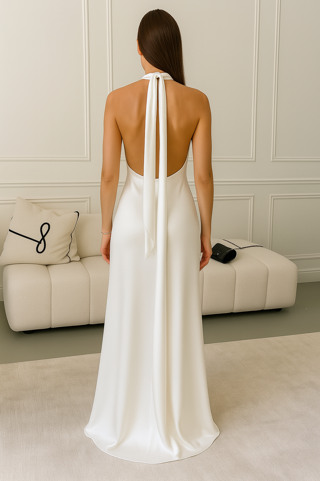Silk Satin Maxi Dress “Rose Gold” Creamy