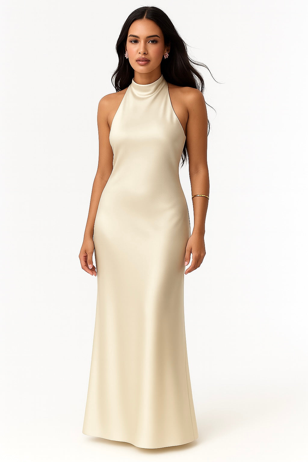 Silk Satin Maxi Dress “Rose Gold” Creamy