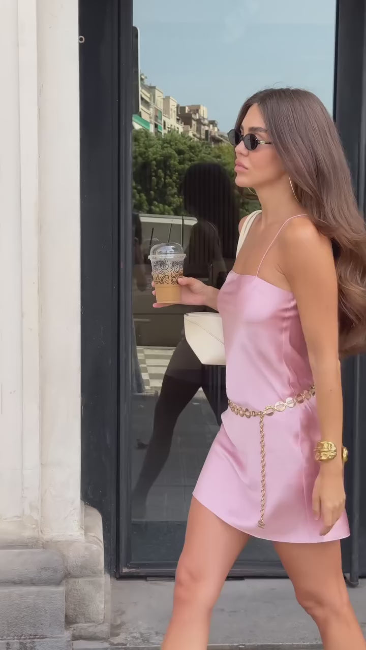 Мини сатенена рокля в розов цвят "Rozalia" Pink
